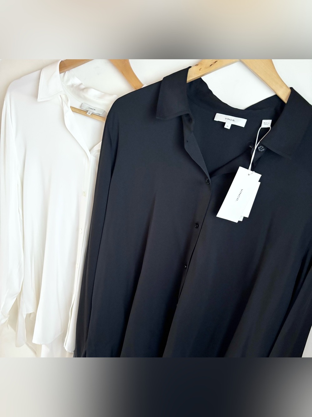 NWT Vince Silk Black and White Long-Sleeve Button-Down Blouses x 2